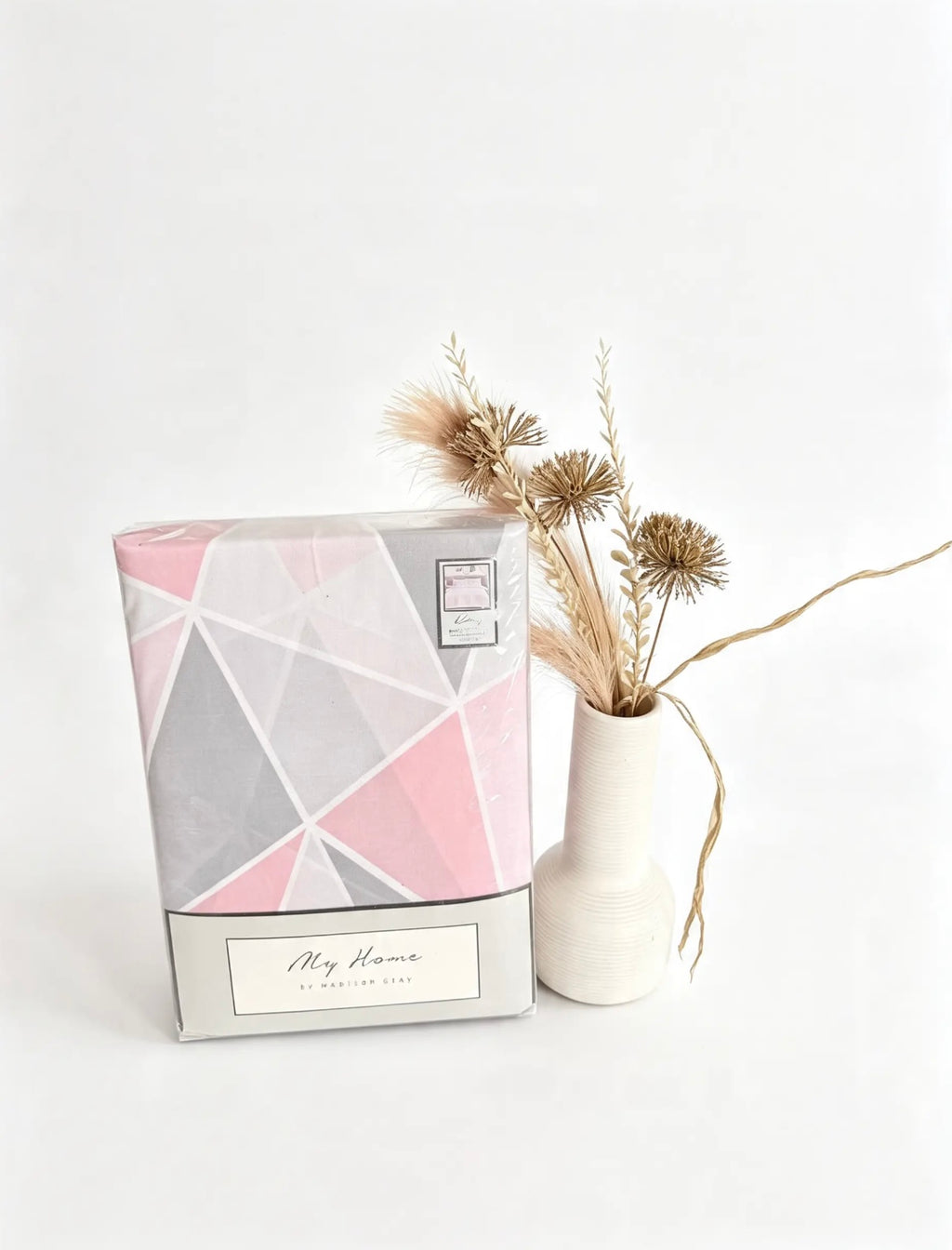 Pink Grey Geometric Duvet Cover Set | Soft Modern Bedding Set with Pillowcase(s) | Stylish Bedroom Quilt Cover | Veloria