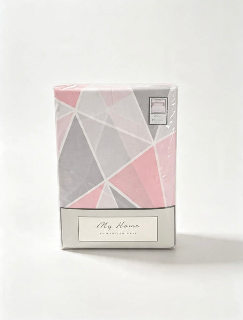 Pink Grey Geometric Duvet Cover Set | Soft Modern Bedding Set with Pillowcase(s) | Stylish Bedroom Quilt Cover | Veloria